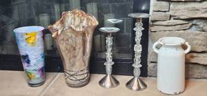 lot 155 image: Large Decorative Vase Collection, Candlesticks, Table, Candles, and Figurines Assortment Inc Precious Moments