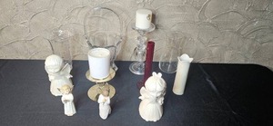 lot 158 image: Collection of Angel Figurines, Glass Vases, Candle Holders and Basket