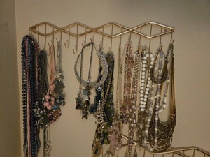 lot 162 image: Assorted Costume Jewelry Necklaces and Hanging Organizer