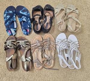 lot 180 image: Set of 6 Womens Sandals and Flats Assorted Brands and Styles