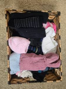 lot 183 image: Basket of Assorted Adult and Children Socks