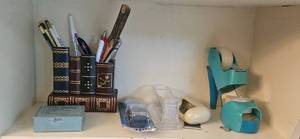 lot 200 image: Office Desk Organizer Lot with Books, Supplies, and Accessories