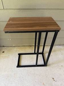 lot 211 image: Industrial Style Metal and Wood C-Table Side Table, 24 Inch Tall