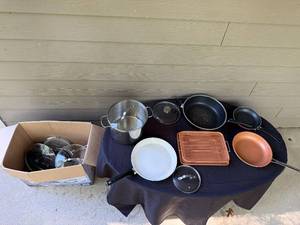 lot 232 image: Collection of Pots, Pans, Baking Tray, and Assorted Cookware with Lids