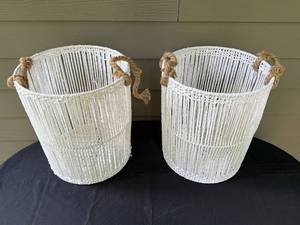 lot 233 image: Pair of White Woven Rope Baskets with Handles
