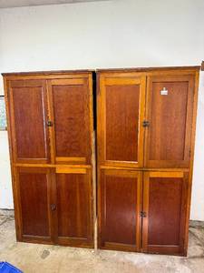 lot 242 image: Pair of Tall Wooden Storage Cabinets with Adjustable Shelves