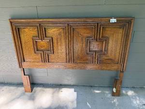lot 256 image: Vintage Wooden Headboard with Geometric Design 46x60 Inches