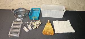 lot 260 image: Assorted Household Items Including Storage Baskets, Decorative String Lights, and Accessories