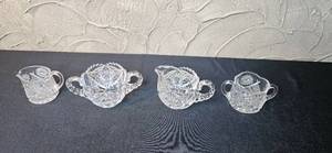 lot 267 image: Set of Crystal Creamer and Sugar Bowl Pairs with Cut Glass Patterns