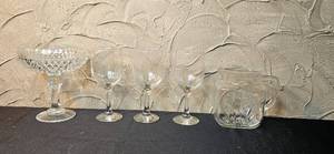 lot 269 image: Assorted Glassware Collection with Goblets, Pedestal Bowl, and Mug