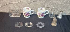 lot 283 image: Vintage Glassware and China Collection with Bone China Mugs and Plates