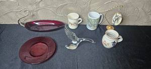 lot 341 image: Collection of Mugs, Glassware, and Decorative Items Including Irish Pottery and Art Mug