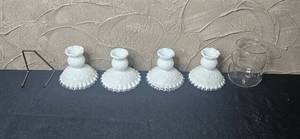 lot 342 image: Set of Decorative White Glass Candle Holders with Glass and Metal Stand