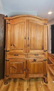 lot 351 image: Rustic Solid Wood Armoire with Drawers and Cabinets 79x51x26 Inches - contents not included - in separate lots