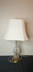 lot 363 image: Vintage Cut Glass Table Lamp with Brass Base and White Shade