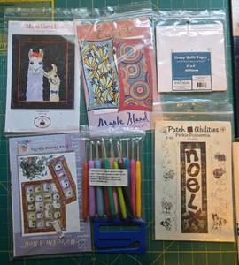 lot 380A image: Large Quilting Pattern and Journal Collection with Crochet Hooks and Books