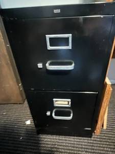 lot 397 image: Pair of Black Two-Drawer Metal File Cabinets