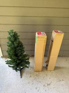 lot 407 image: Three Artificial 3 Ft Wondershop Alberta Spruce Christmas Trees - 2 with Boxed Packaging