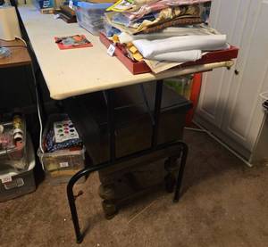 lot 425 image: Large Upholstered Work Table with Metal Frame 62x24x37 Inch