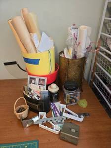 lot 442 image: Office Supply and Stationery Lot with Rolled Paper, Organizers, and Desk Accessories