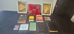 lot 451 image: Vintage Religious Collection with Framed Artwork, Velvet Photo Album, and Antique Bibles