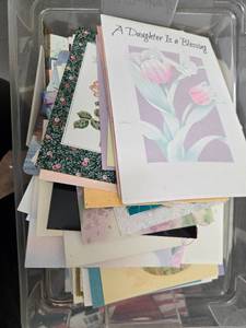 lot 488 image: Collection of Assorted Greeting Cards in Plastic Storage Bin