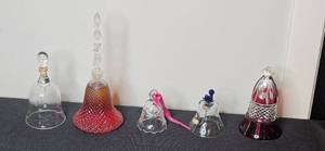 lot 498 image: Set of 5 Decorative Glass and Crystal Bells Assorted Styles
