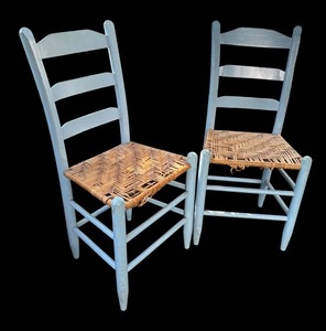 lot 41 image: Pair of Vintage Ladder Back Chairs with Caned Seats