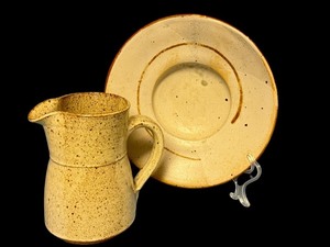 lot 32 image: Artisan Pottery Pitcher and Bowl Set Signed Briscoe