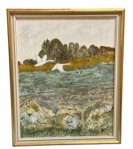 lot 23D image: Carl-Olof Persson Original Oil on Board Swans in Landscape