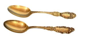 lot 32D image: Set of 2 1894 Antique Sterling Silver Spoons, Ornate Engraved Patterns