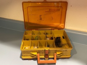lot 210 image: Plano Magnum Tackle Box with Assorted Fishing Flies and Lures