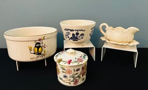 lot 417 image: Collection of 4 Vintage Porcelain and Ceramic Serving Pieces Including Minton and Bird Motif