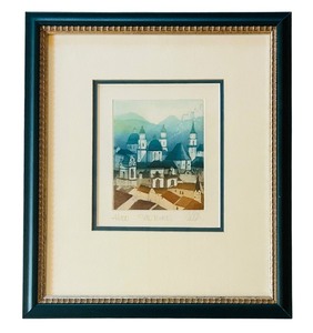 lot 347 image: Framed European Village Art Print by Rudolf Langer,