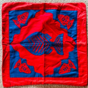 lot 319 image: Ethnic Red and Blue Textile with Fish Design