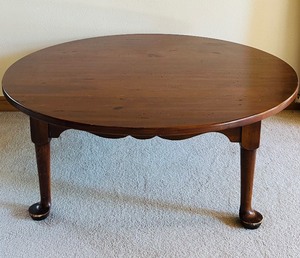 lot 257 image: Solid Vintage Wood Round Coffee Table with Carved Legs