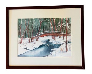 lot 260 image: Framed Signed Watercolor Winter Landscape by Martha A. Francis