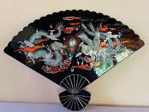 lot 140 image: Decorative Wall Fan with Dragon and Phoenix Design