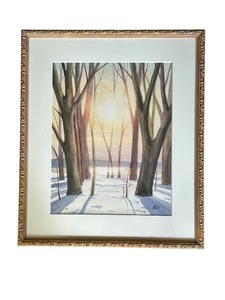 lot 68 image: Framed Winter Landscape Artwork Signed