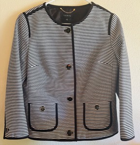 lot 87 image: Talbots Black and White Striped Sweater Jacket Size 10