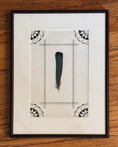 lot 94 image: Framed Feather Art with Geometric Border