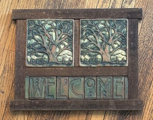 lot 95 image: Rustic Ceramic and Wood Welcome Sign with Tree Motif