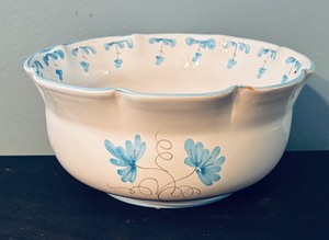 lot 111 image: Italian Hand-Painted Porcelain Bowl with Blue Floral Design