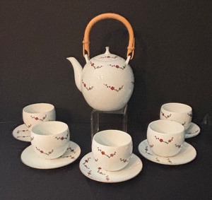 lot 115 image: Asian Style Porcelain Sake Set with Floral Design