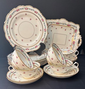 lot 120 image: Vintage Cauldon LTD England Floral Porcelain Tea Set with Plates, Cups, Saucers and Platter