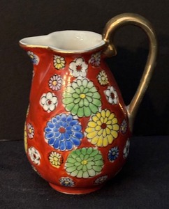 lot 173 image: Enesco Petite Floral Ceramic Pitcher with Gold Handle