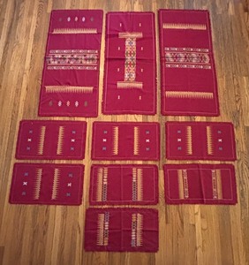 lot 225 image: Set of Vintage Embroidered Linens with Geometric Patterns from Thailand