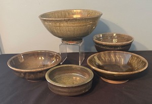 lot 227 image: Set of 5 Handmade Glazed Pottery Bowls