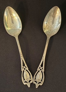 lot 229 image: Pair of Vintage Sterling Silver Spoons with Ornate Handles