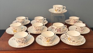 lot 265 image: Vintage AK Porcelain Demitasse Cups and Saucers with Floral Designs